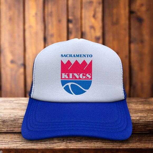 Sacramento Kings Mens Trucker Hat Blue Snapback 1976 Vintage Logo Basketball Cap - Picture 1 of 4